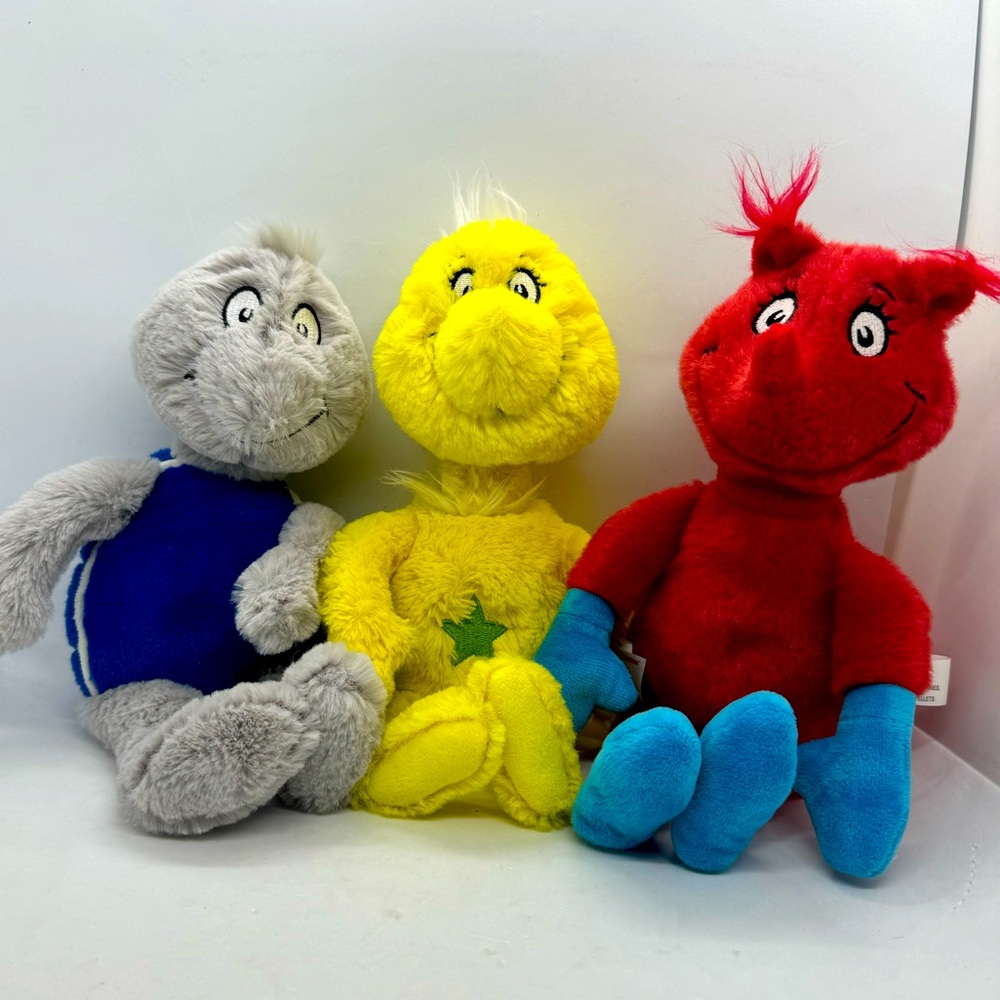 Aurora Dr. Seuss Plush (3) 12" Yertle The Turtle, 12" Sneetch, 12" Fox in Socks